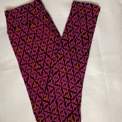 New Woman’s LuLaRoe Black Fuchsia Orange Airplane Geo Pattern Leggings OS